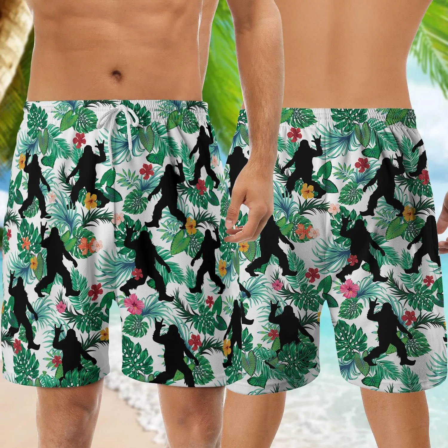 Bigfoot Men's Quick Dry - Sasquatch Hawaiian Shorts for Men - Beach Shorts Swim Trunks Set 14 (TND-LN-14)