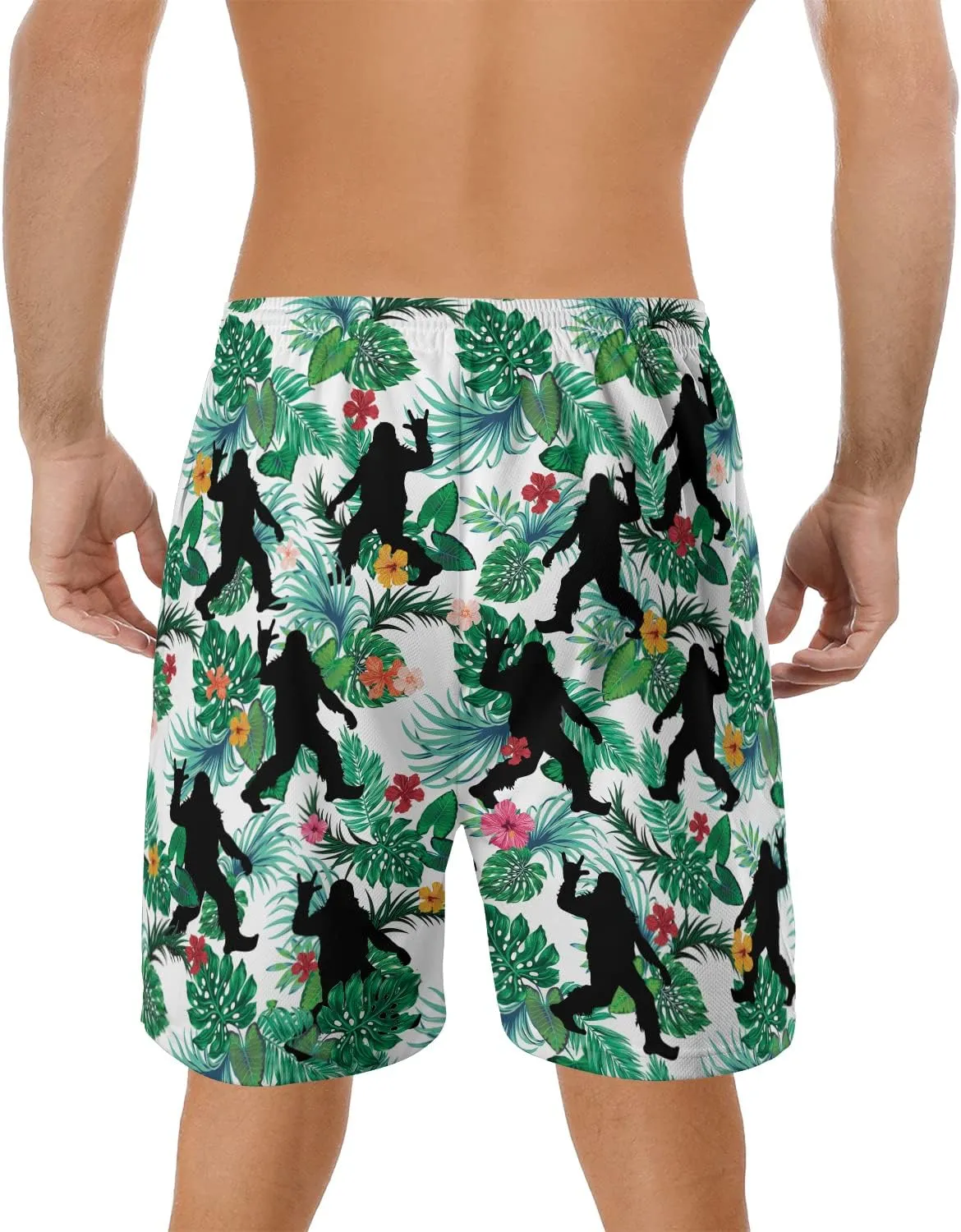 Bigfoot Men's Quick Dry - Sasquatch Hawaiian Shorts for Men - Beach Shorts Swim Trunks Set 14 (TND-LN-14)