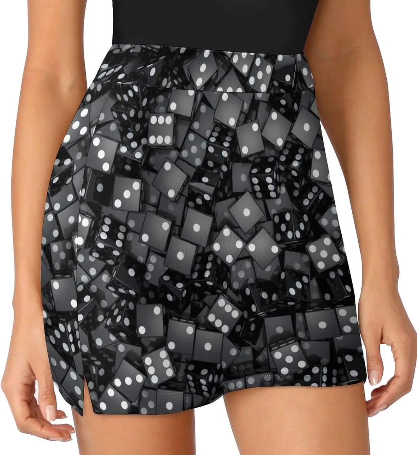 Black Dice Women's Mini Tennis Skirt with Shorts Underneath Athletic Workout Cute Skorts