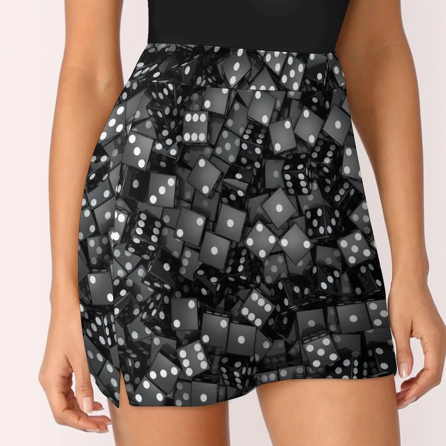 Black Dice Women's Mini Tennis Skirt with Shorts Underneath Athletic Workout Cute Skorts