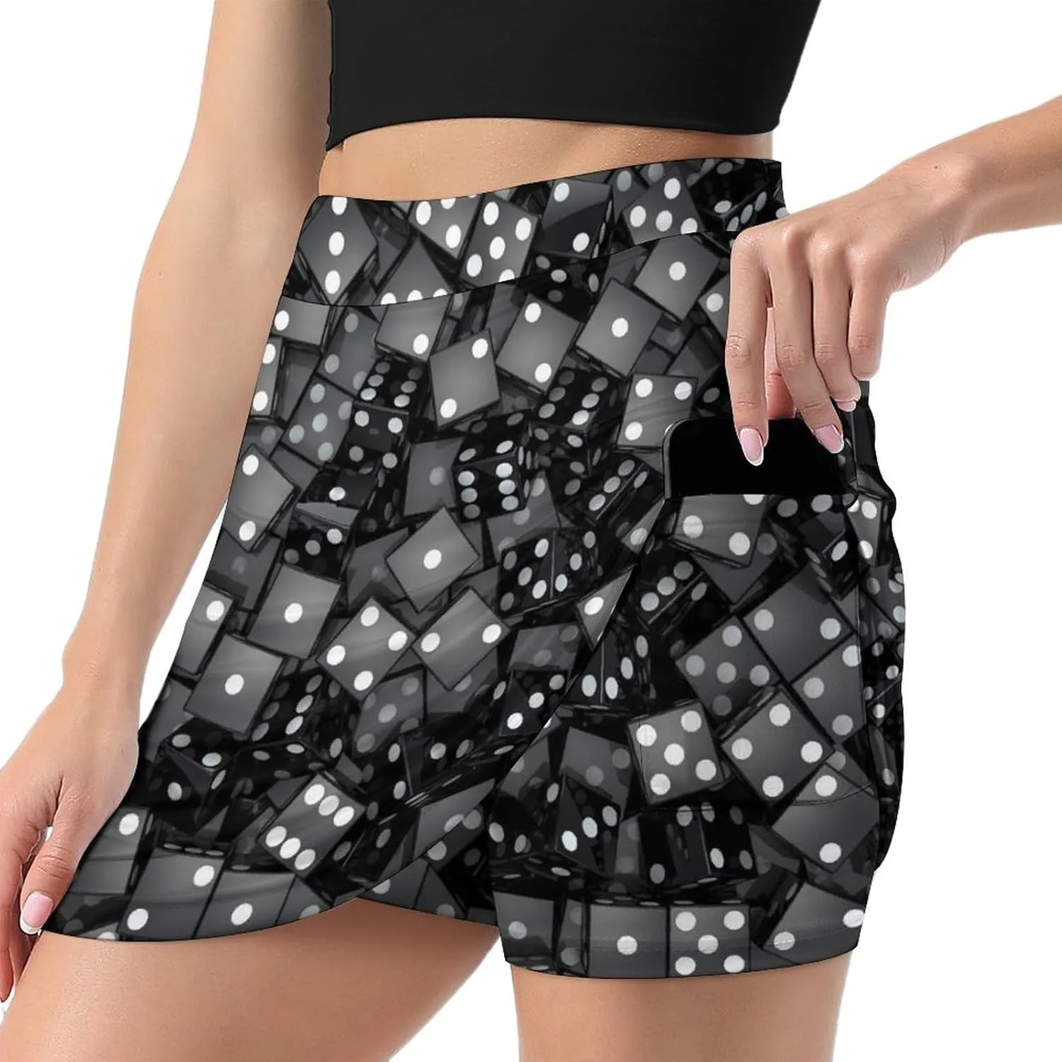 Black Dice Women's Mini Tennis Skirt with Shorts Underneath Athletic Workout Cute Skorts
