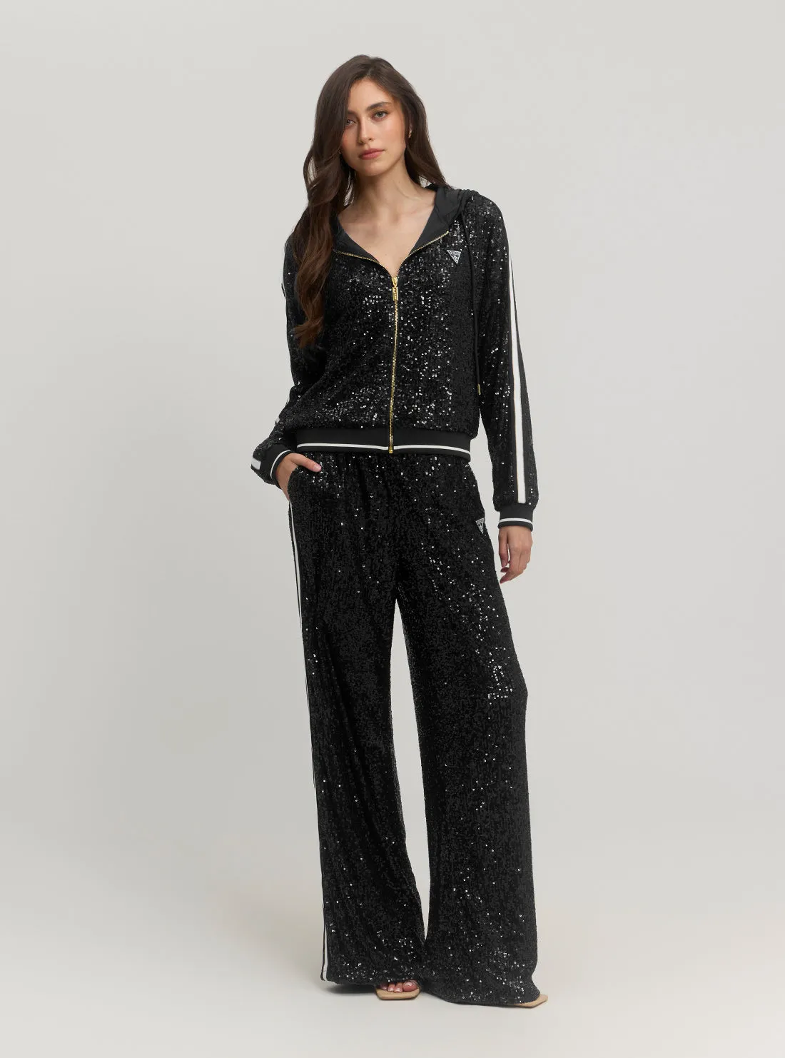 Black Mini Sequins Zip Jacket