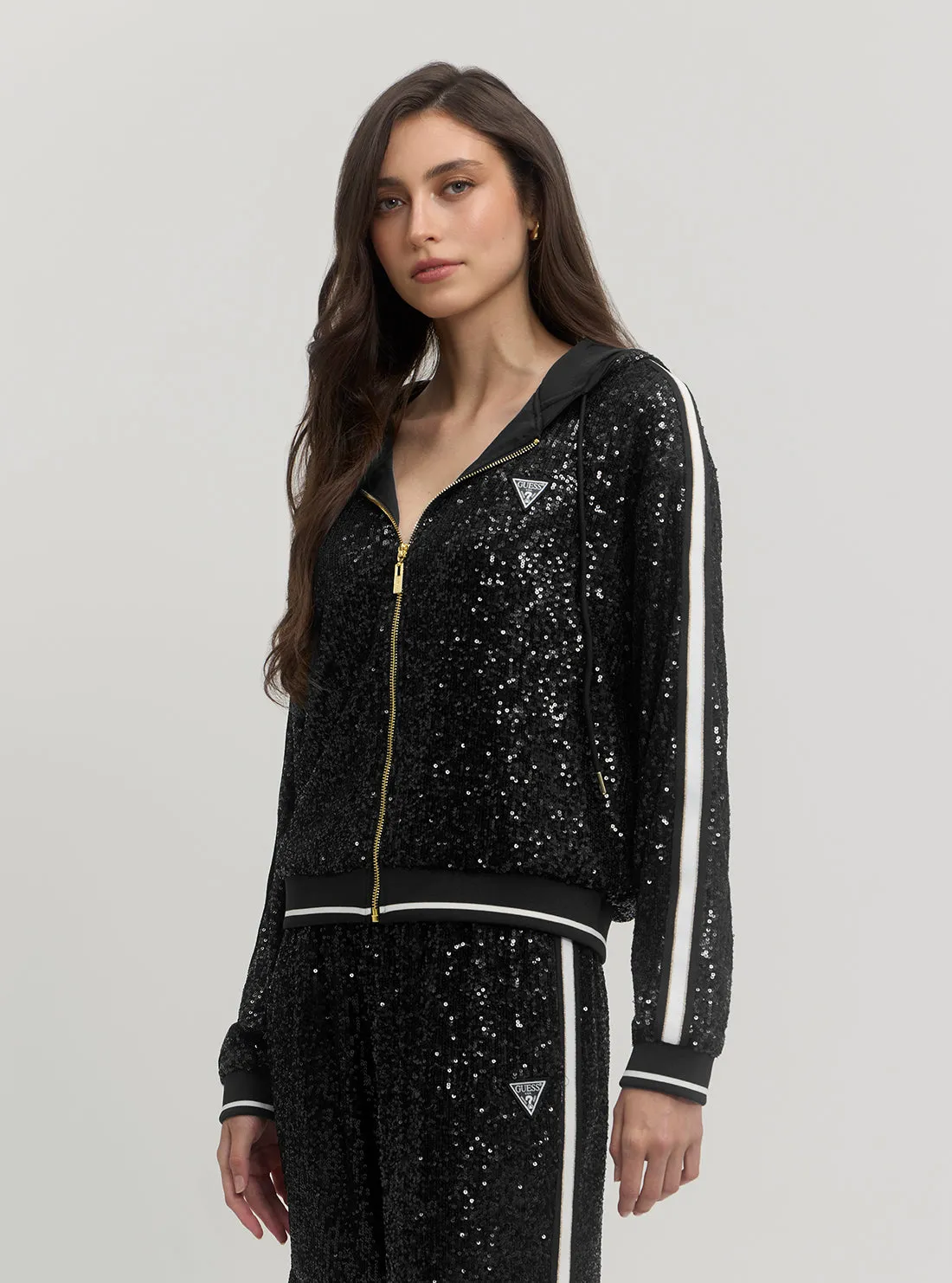 Black Mini Sequins Zip Jacket