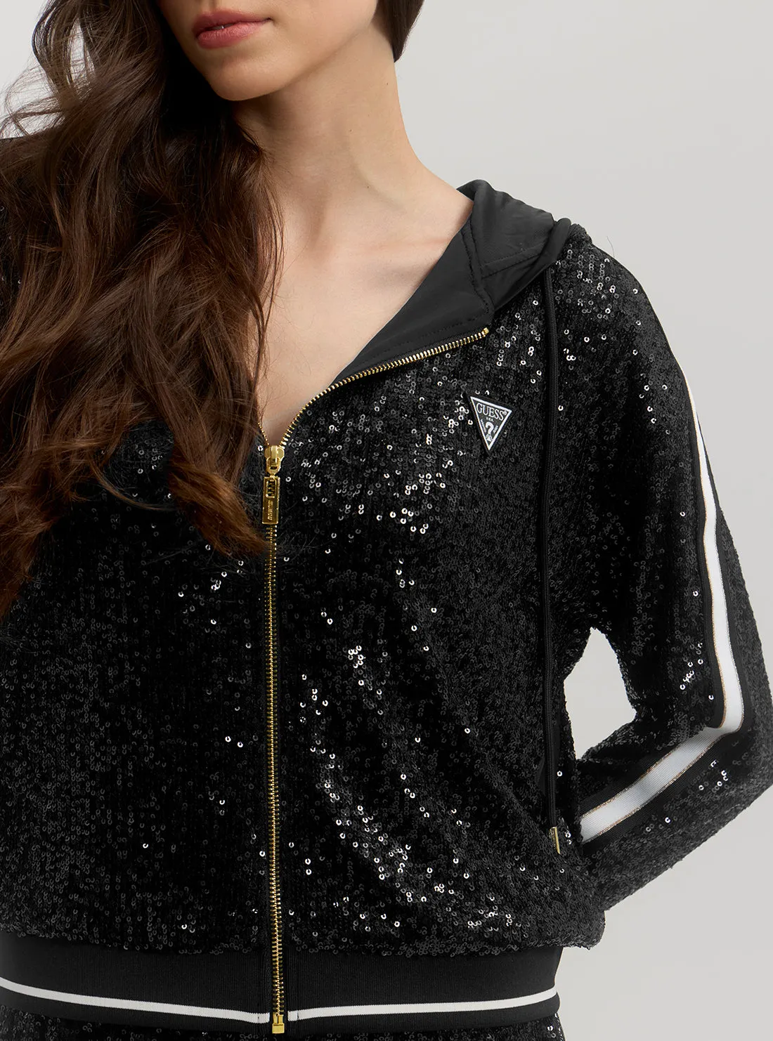 Black Mini Sequins Zip Jacket