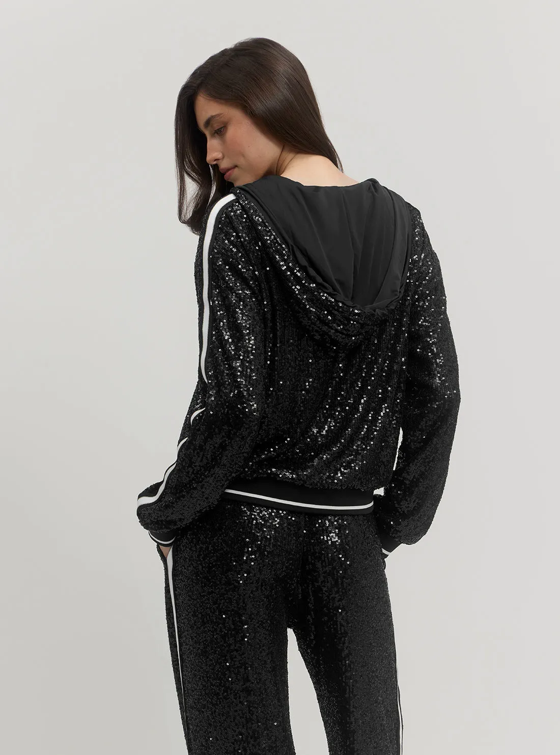 Black Mini Sequins Zip Jacket