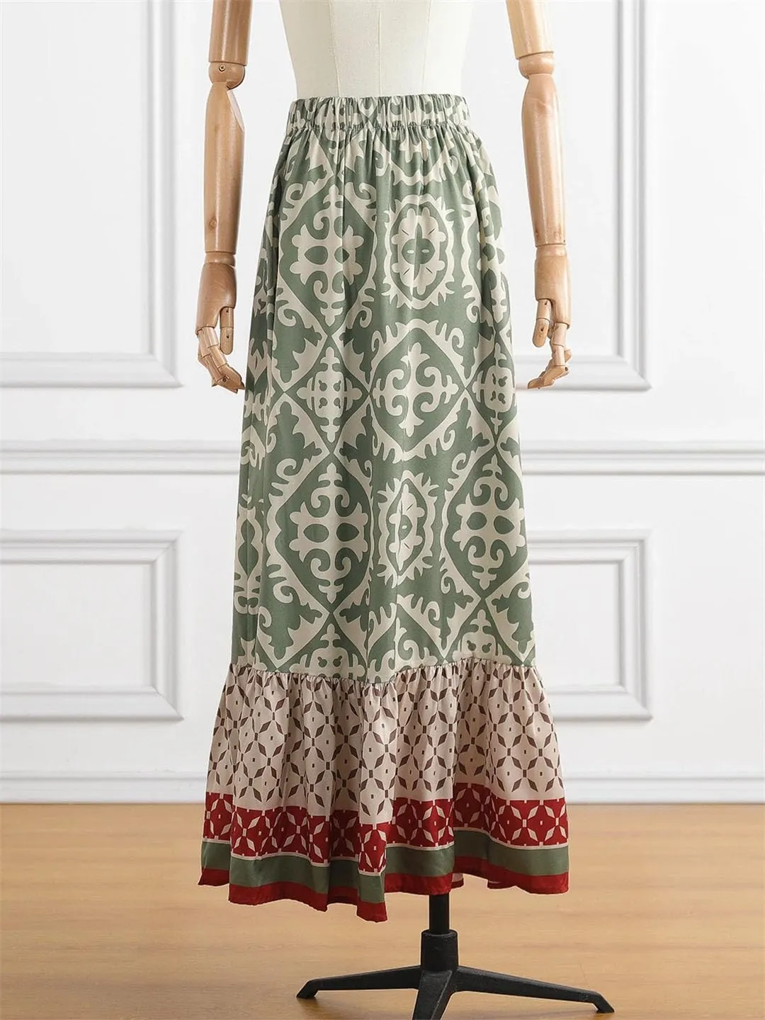 Boho Floral Print Skirts Women Summer High Waist A-Line Pleated Long Skirts Casual Holiday Beach Skirt