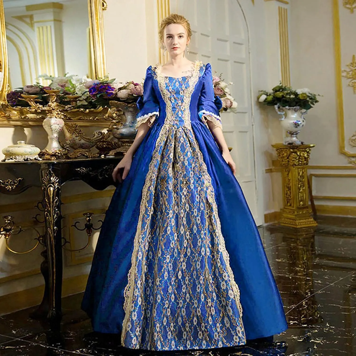 BOXIACEY Womens Rococo Dress Medieval Renaissance 1800s Queen Victorian Ball Gown Costume