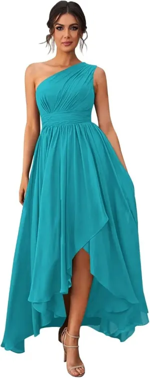 Bridesmaid Dresses Chiffon Pleated Asymmetrical A Line Long One Shoulder Formal Party Dress for Women