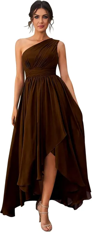 Bridesmaid Dresses Chiffon Pleated Asymmetrical A Line Long One Shoulder Formal Party Dress for Women