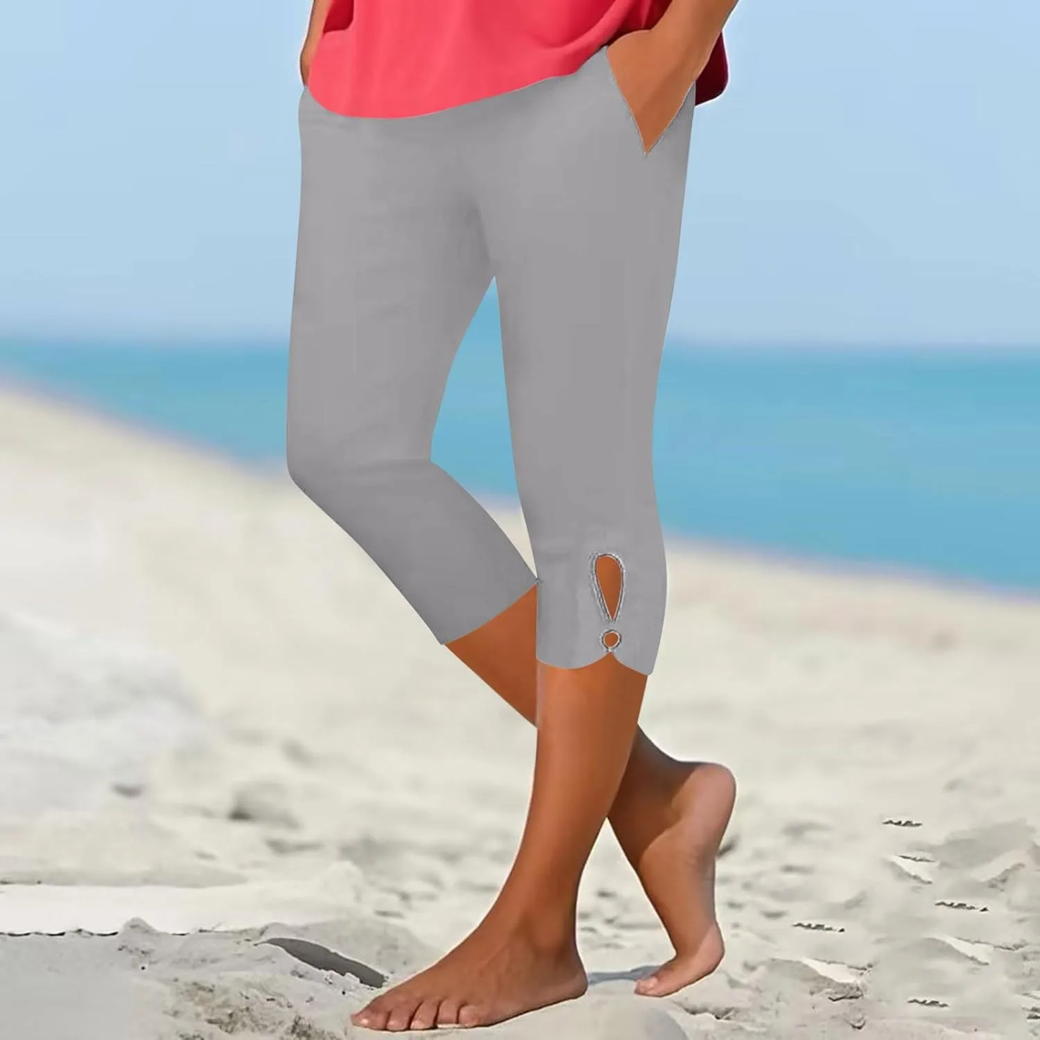 Capri Leggings for Women 2025 Summer Stretch Plus Size High Waisted Soft Casual Workout Yoga Pants with Pockets