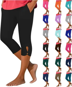 Capri Leggings for Women 2025 Summer Stretch Plus Size High Waisted Soft Casual Workout Yoga Pants with Pockets