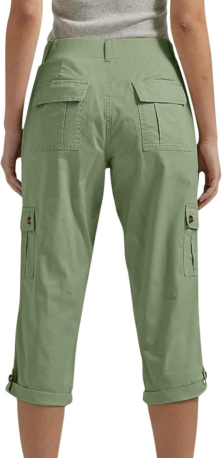 Capri Pants for Women Summer 2024 Cotton Linen Trousers with Pockets Straight Cropped Trousers Pants for Work