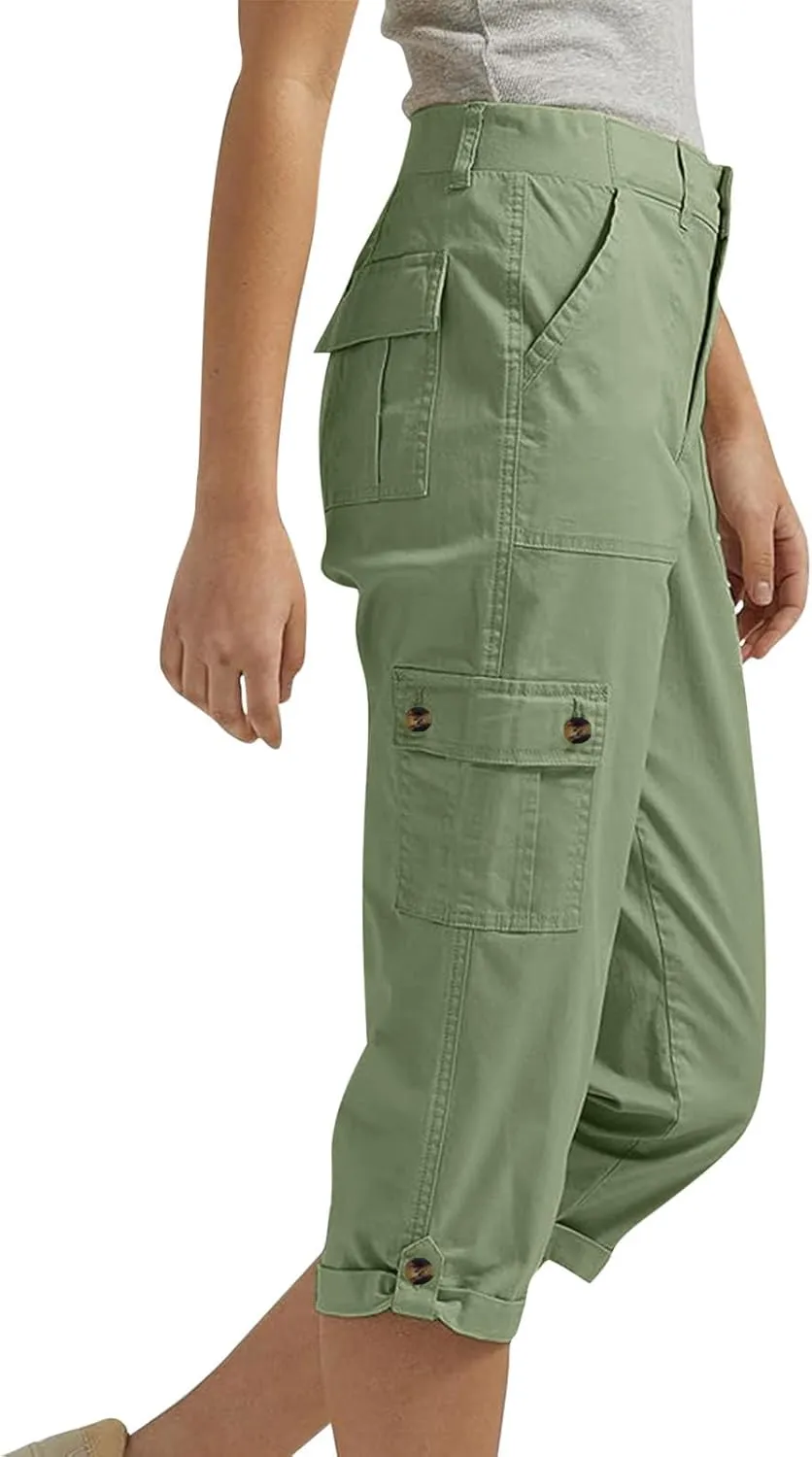 Capri Pants for Women Summer 2024 Cotton Linen Trousers with Pockets Straight Cropped Trousers Pants for Work