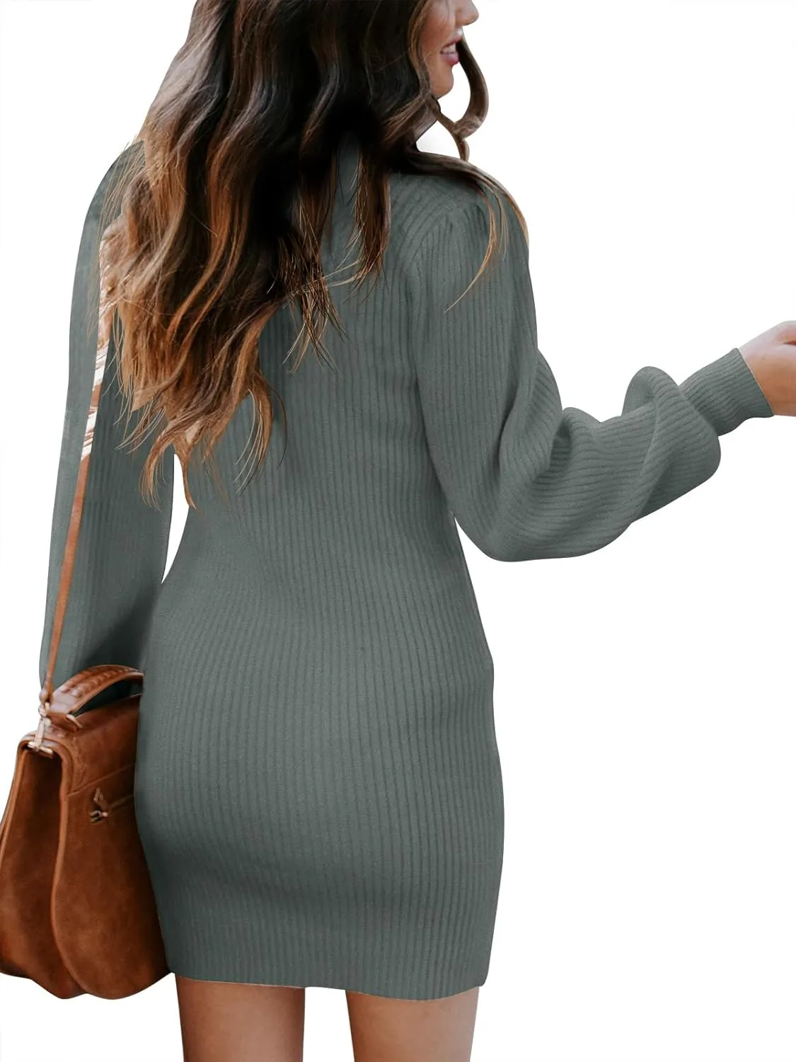 Caracilia Women Turtleneck Long Sleeve Knit Bodycon Slim Fitted Stretch Pullover Sweater Mini Dress Trendy Outfits 2025 Fall