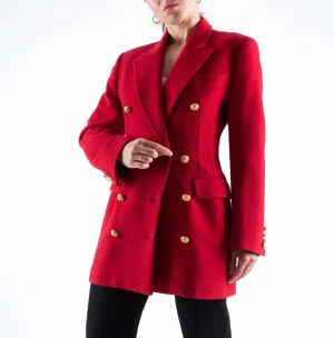 Cashmere Blend Red Wool Double Breasted Blazer With Gold Buttons, S