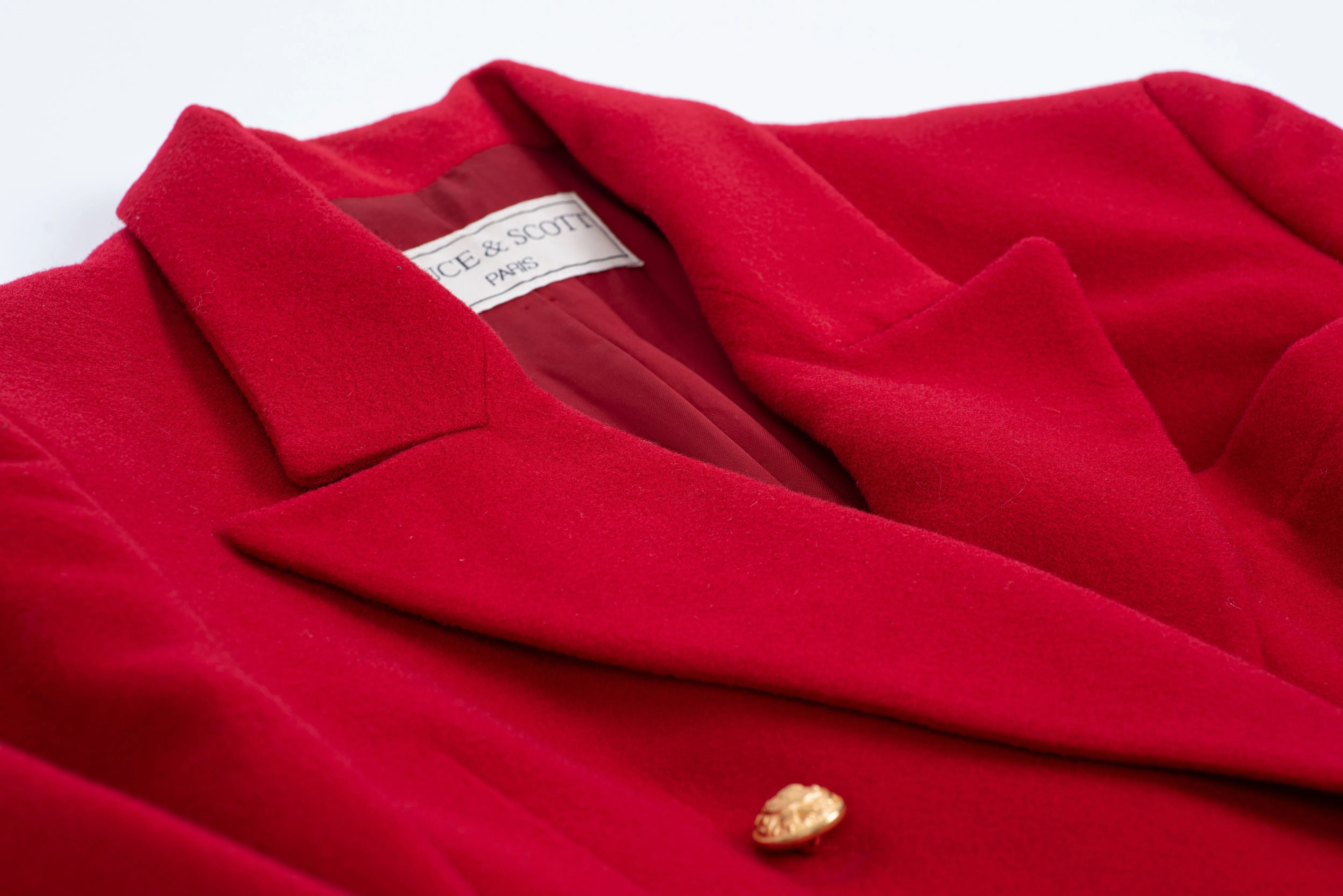 Cashmere Blend Red Wool Double Breasted Blazer With Gold Buttons, S