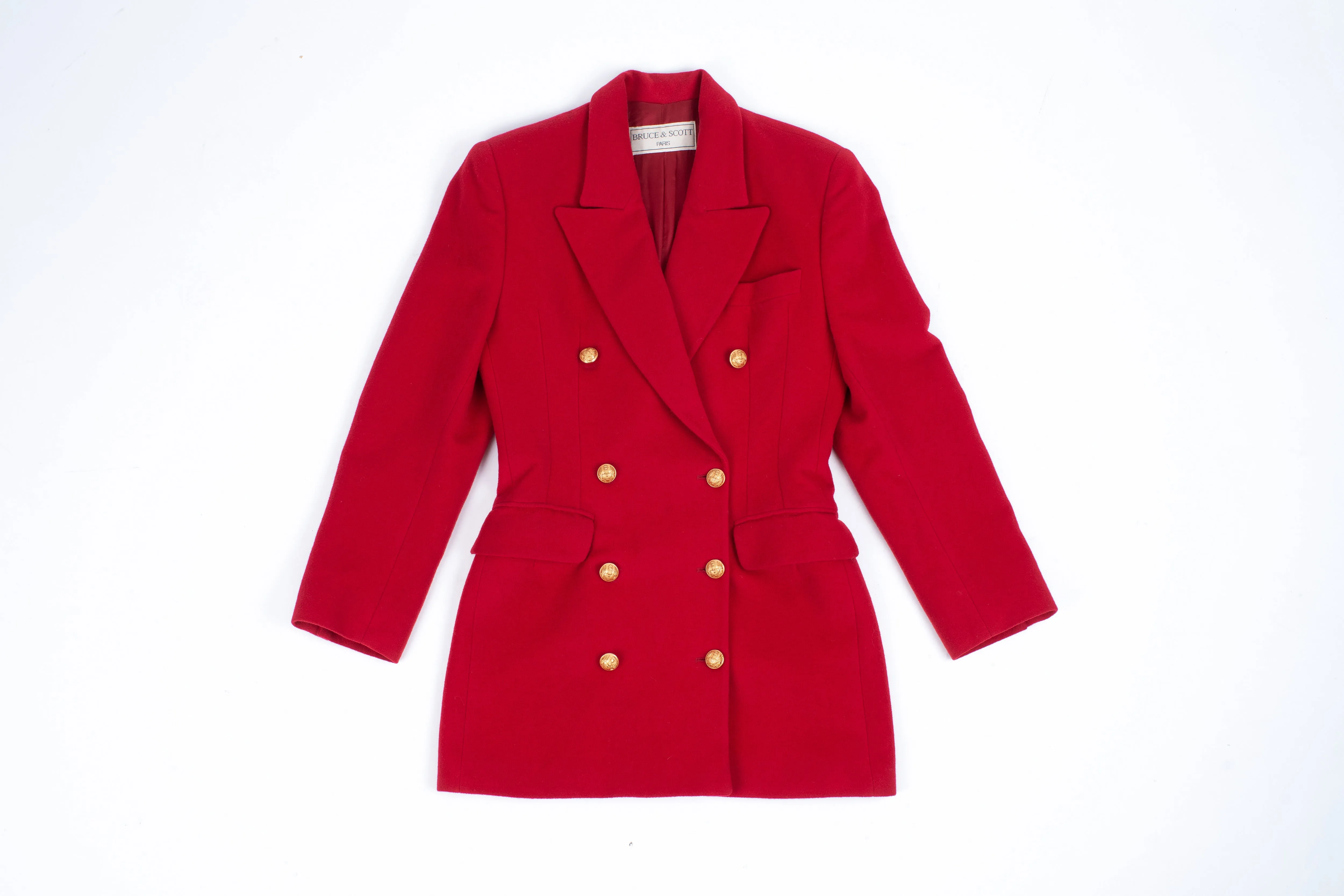 Cashmere Blend Red Wool Double Breasted Blazer With Gold Buttons, S