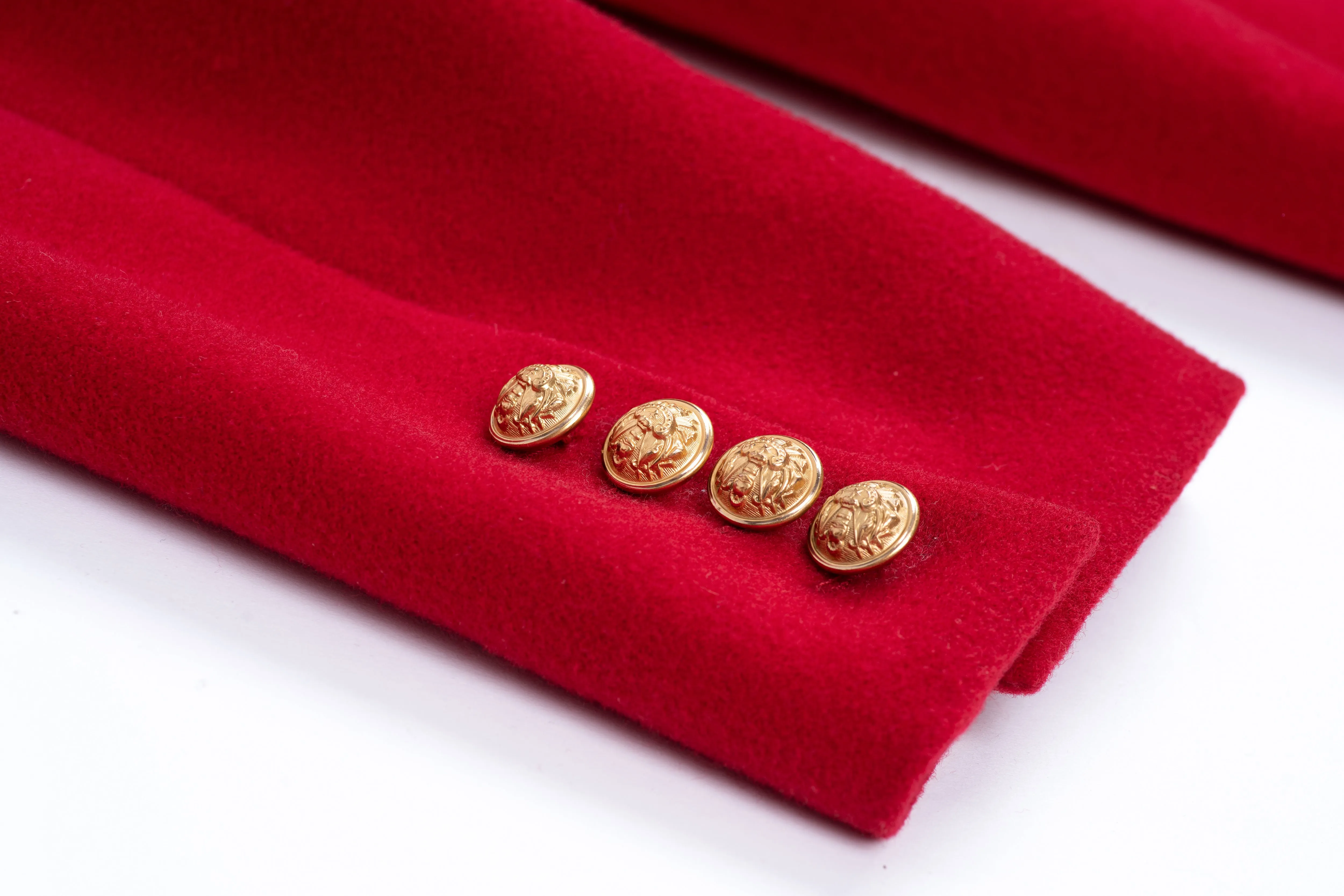 Cashmere Blend Red Wool Double Breasted Blazer With Gold Buttons, S