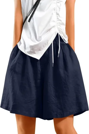 Casual Shorts for Women Dressy Drawstring High Waist Wide Leg 2025 Summer Beach Ruffle Solid Color Outfits with 2 Pockets