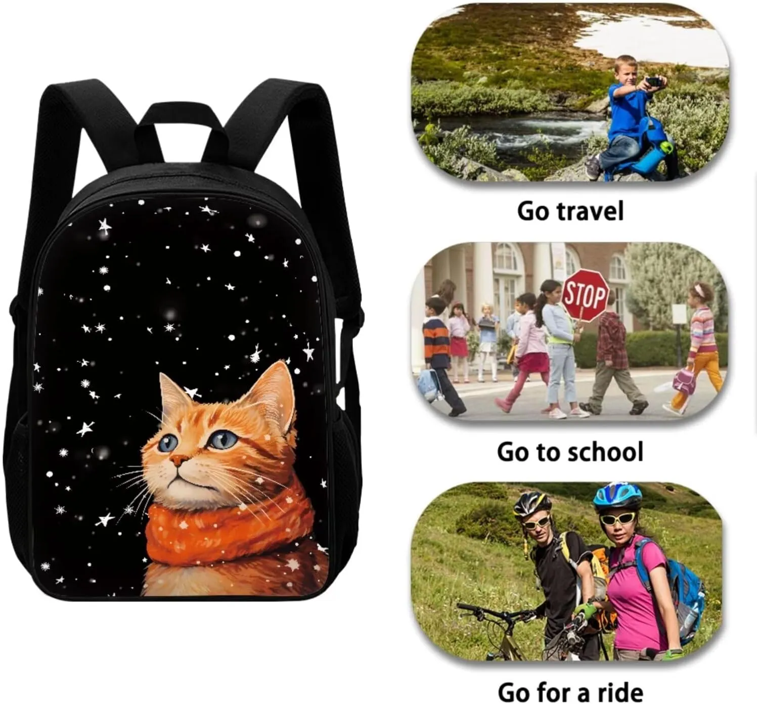 Cat Kids Backpack Set 3pcs Travel Hiking Back Pack Soft Casual Lunch Box Simple Multifunctional Pencil Pouch for College Student Teen