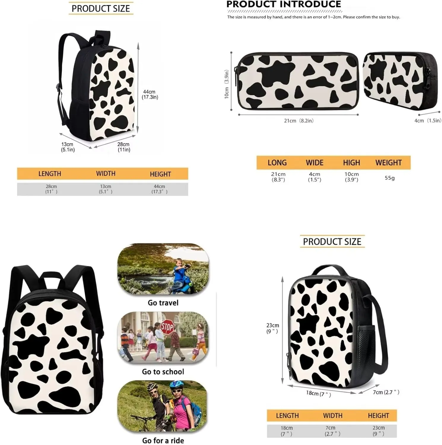 Cat Kids Backpack Set 3pcs Travel Hiking Back Pack Soft Casual Lunch Box Simple Multifunctional Pencil Pouch for College Student Teen