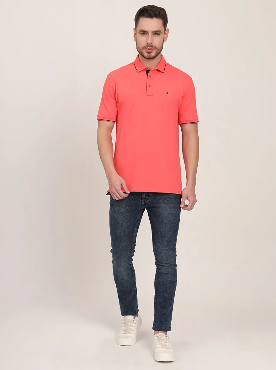 Charcoal Grey Solid Slim Fit Polo T-Shirt | JadeBlue