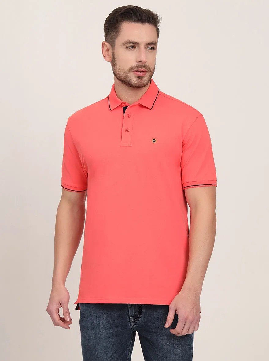 Charcoal Grey Solid Slim Fit Polo T-Shirt | JadeBlue