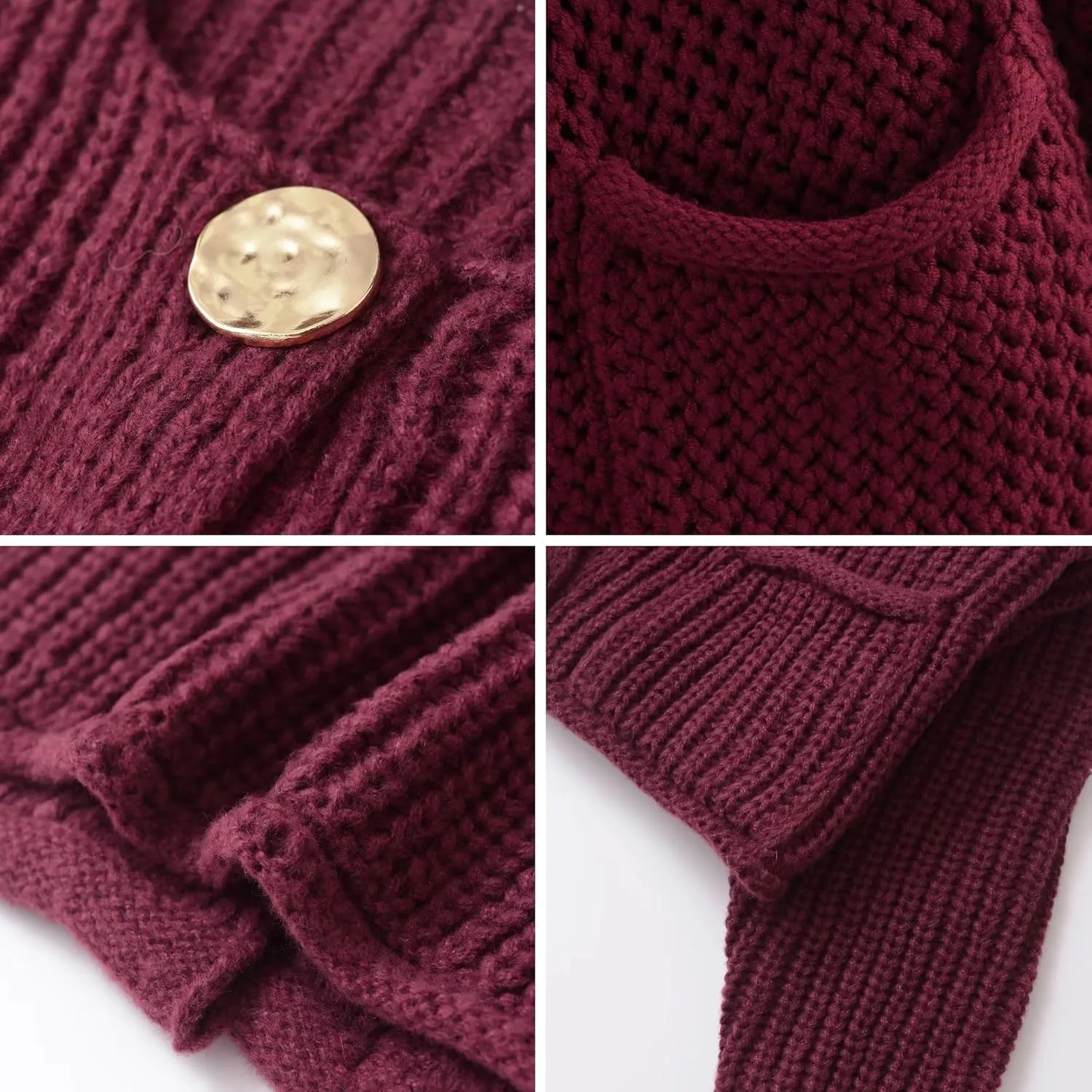 Chevara Womens Cropped Cardigan Sweater Long Sleeve Crewneck Button Down Knit Sweater with Pockets