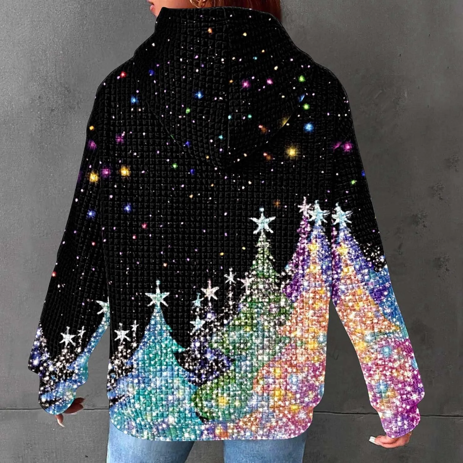 Christmas Hoodies for Women Glitter Xmas Tree Graphic Long Sleeve Sweatshirts Oversized Casual Funny Holiday Pullover