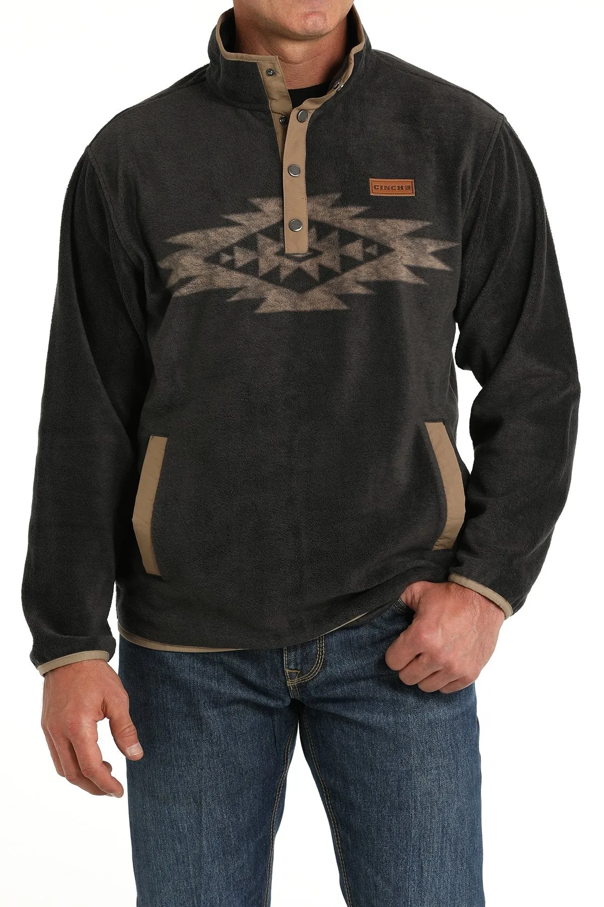 Cinch Men's Aztec Quarter Snap Fleece Pullover in Charcoal