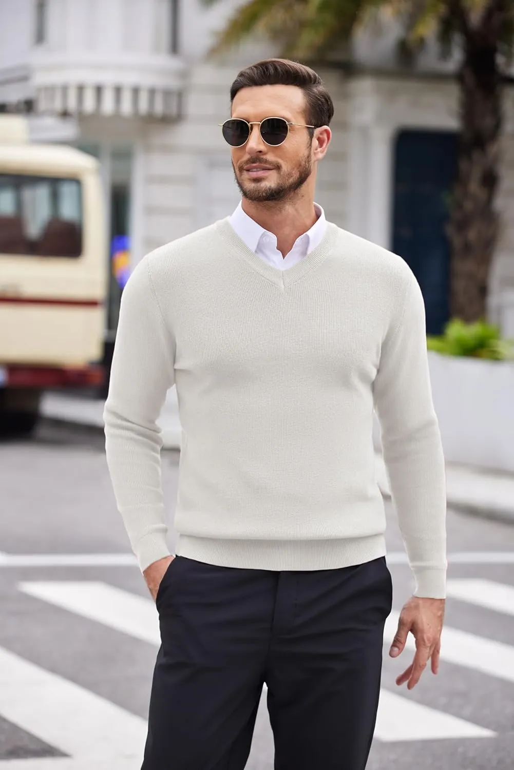 COOFANDY Men V Neck Dress Sweater Knit Long Sleeve Casual Slim Fit Pullover Sweater