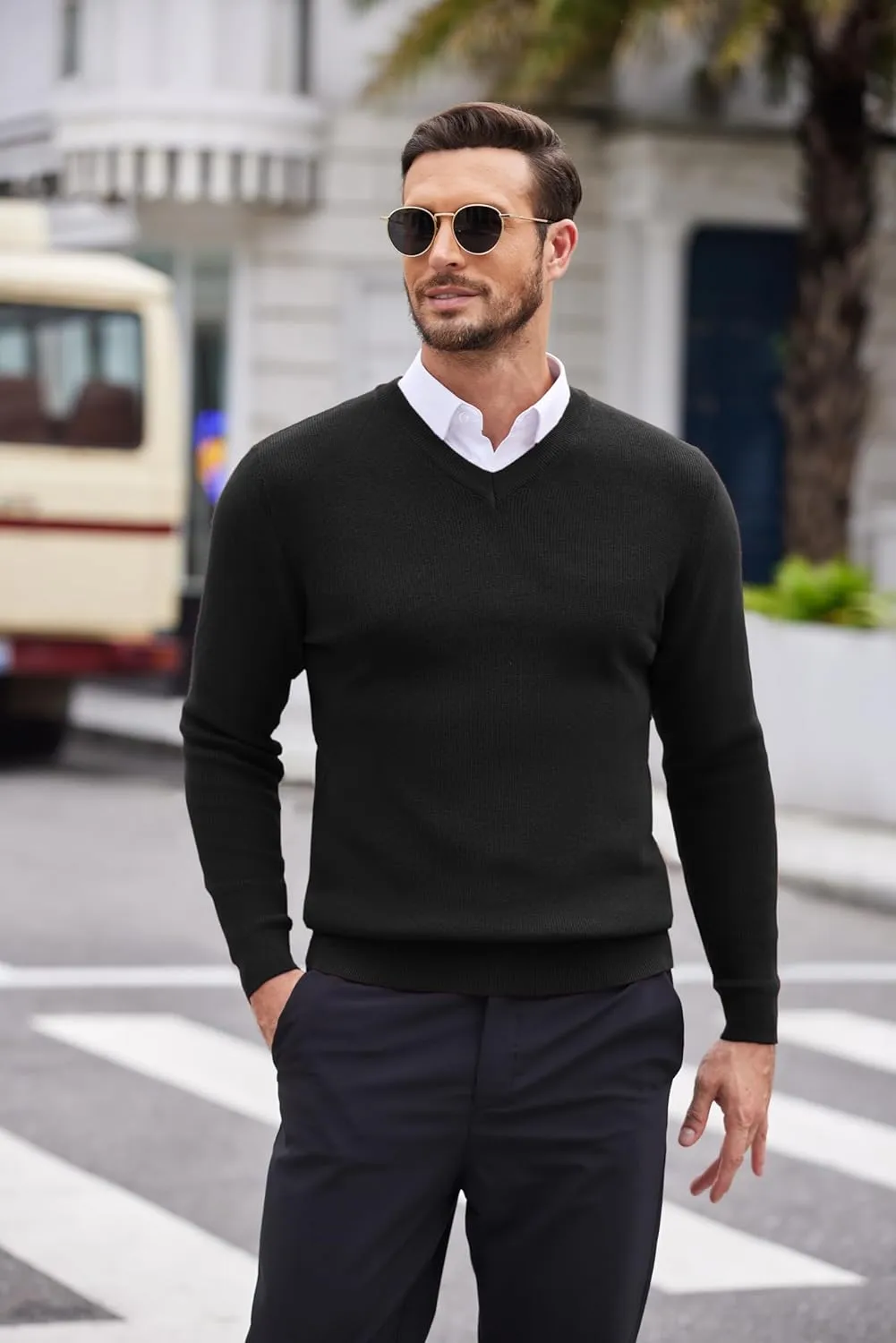 COOFANDY Men V Neck Dress Sweater Knit Long Sleeve Casual Slim Fit Pullover Sweater
