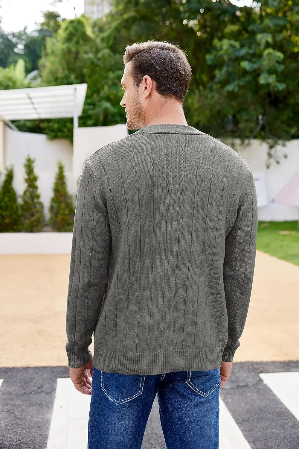 COOFANDY Men's Cardigan Sweater Cable Knit V Neck Button up Sweaters Ribbed Cardigan Sweater with Pockets