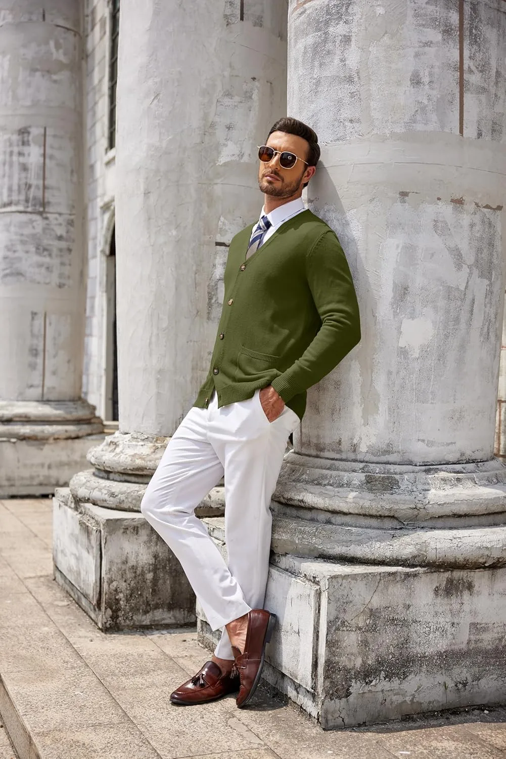 COOFANDY Men's Cardigan Sweater Long Sleeve Casual V Neck Button Down Knitted Sweater with Pockets