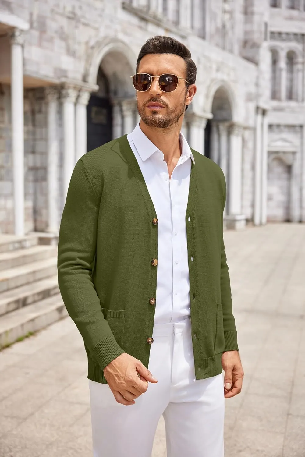 COOFANDY Men's Cardigan Sweater Long Sleeve Casual V Neck Button Down Knitted Sweater with Pockets