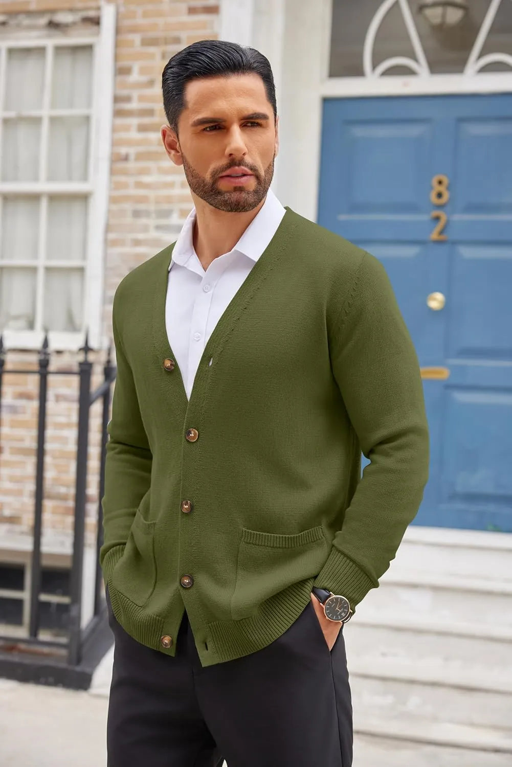 COOFANDY Men's Cardigan Sweater Long Sleeve Casual V Neck Button Down Knitted Sweater with Pockets