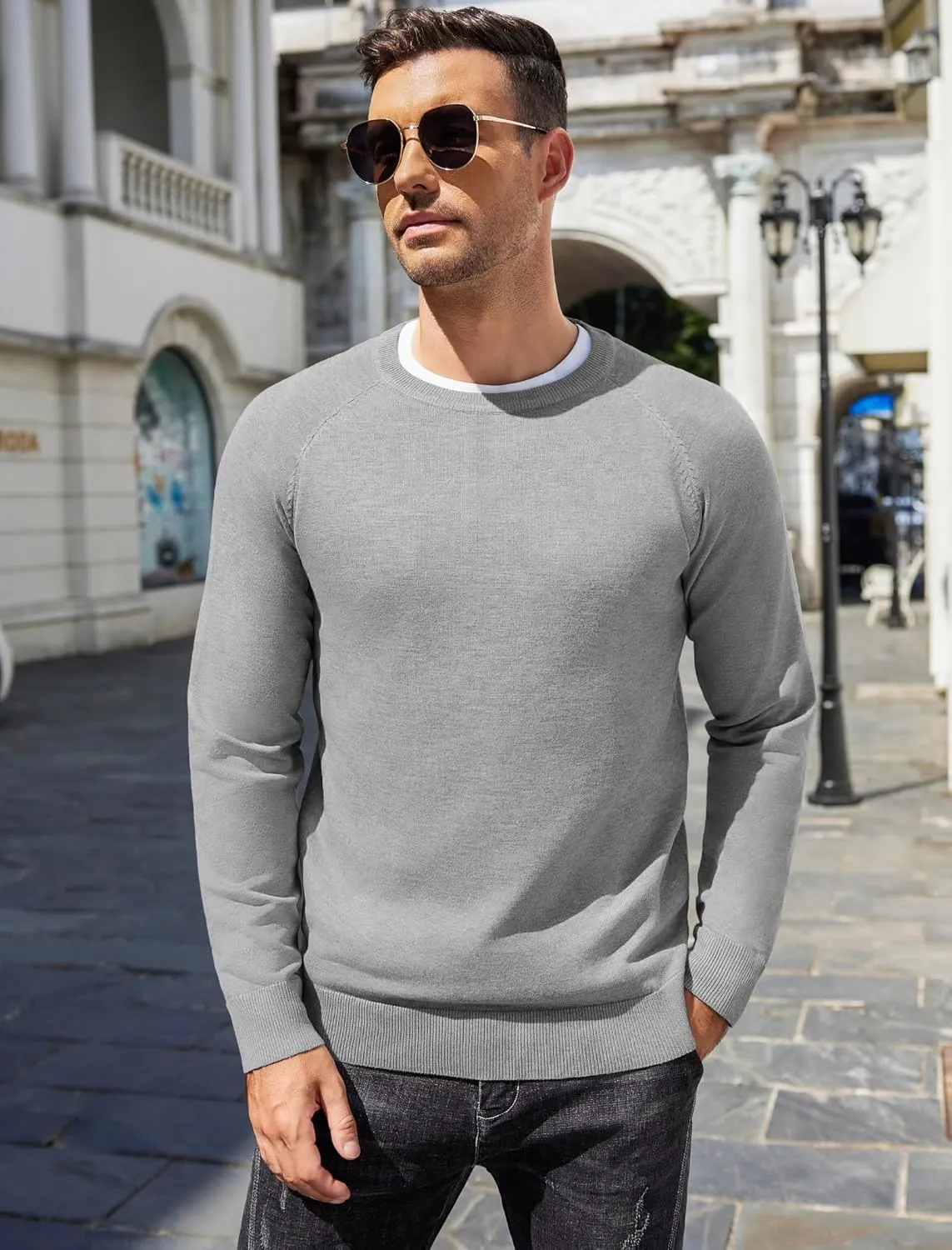 COOFANDY Men's Crewneck Sweater Casual Dress Pullover Sweater Slim Fit Lightweight Long Sleeve Raglan Sweaters