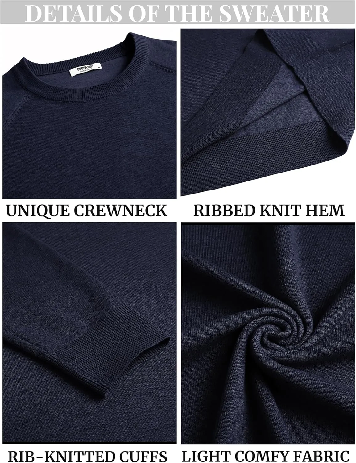 COOFANDY Men's Crewneck Sweater Casual Dress Pullover Sweater Slim Fit Lightweight Long Sleeve Raglan Sweaters
