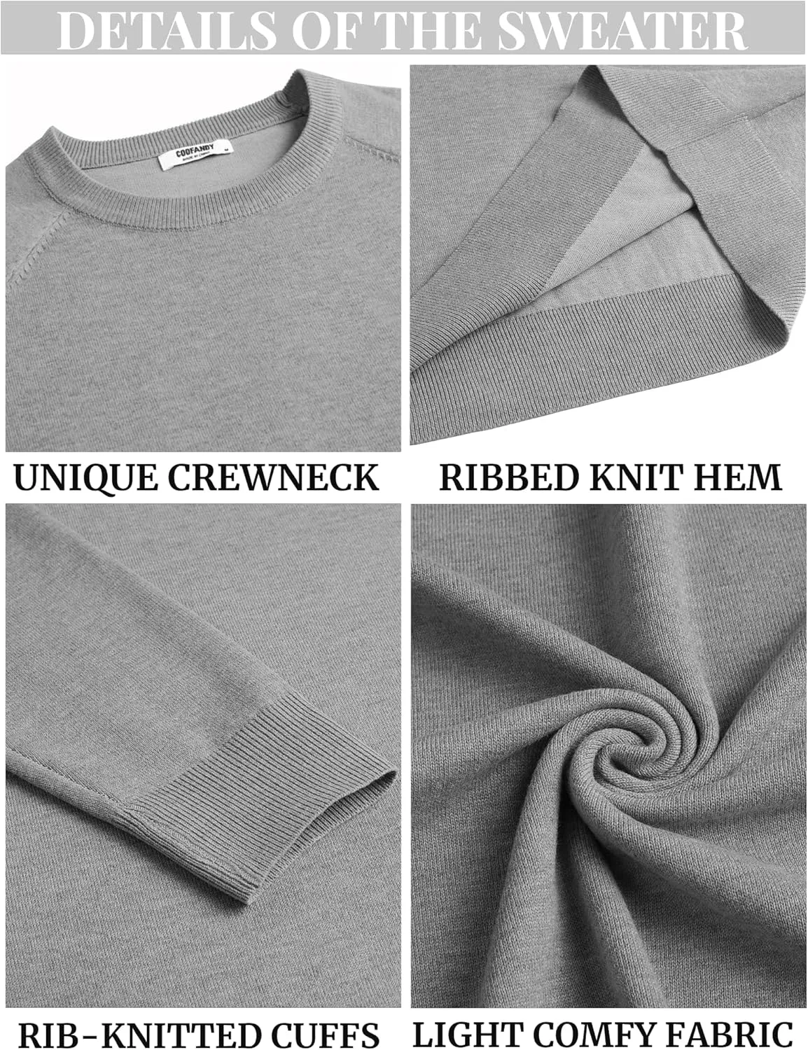 COOFANDY Men's Crewneck Sweater Casual Dress Pullover Sweater Slim Fit Lightweight Long Sleeve Raglan Sweaters