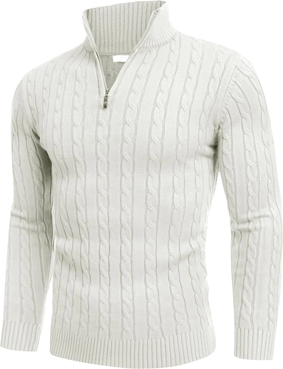 COOFANDY Men's Quarter Zip Sweater Slim Fit Casual Knitted Turtleneck Pullover Mock Neck Polo Sweater