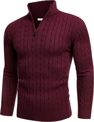 COOFANDY Men's Quarter Zip Sweater Slim Fit Casual Knitted Turtleneck Pullover Mock Neck Polo Sweater