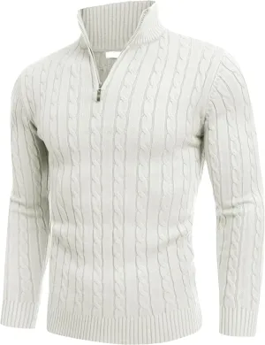 COOFANDY Men's Quarter Zip Sweater Slim Fit Casual Knitted Turtleneck Pullover Mock Neck Polo Sweater
