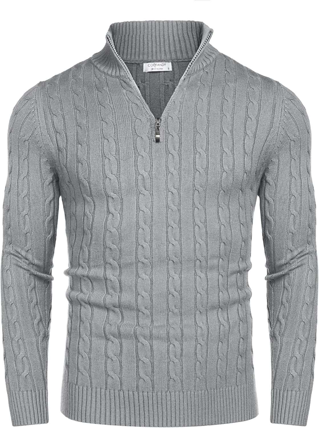 COOFANDY Men's Quarter Zip Sweater Slim Fit Casual Knitted Turtleneck Pullover Mock Neck Polo Sweater