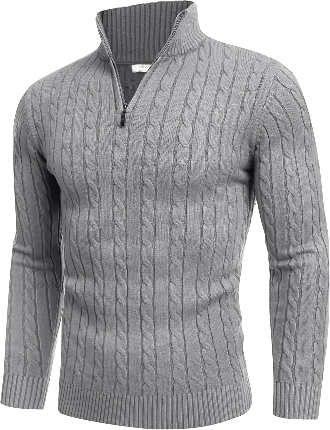 COOFANDY Men's Quarter Zip Sweater Slim Fit Casual Knitted Turtleneck Pullover Mock Neck Polo Sweater
