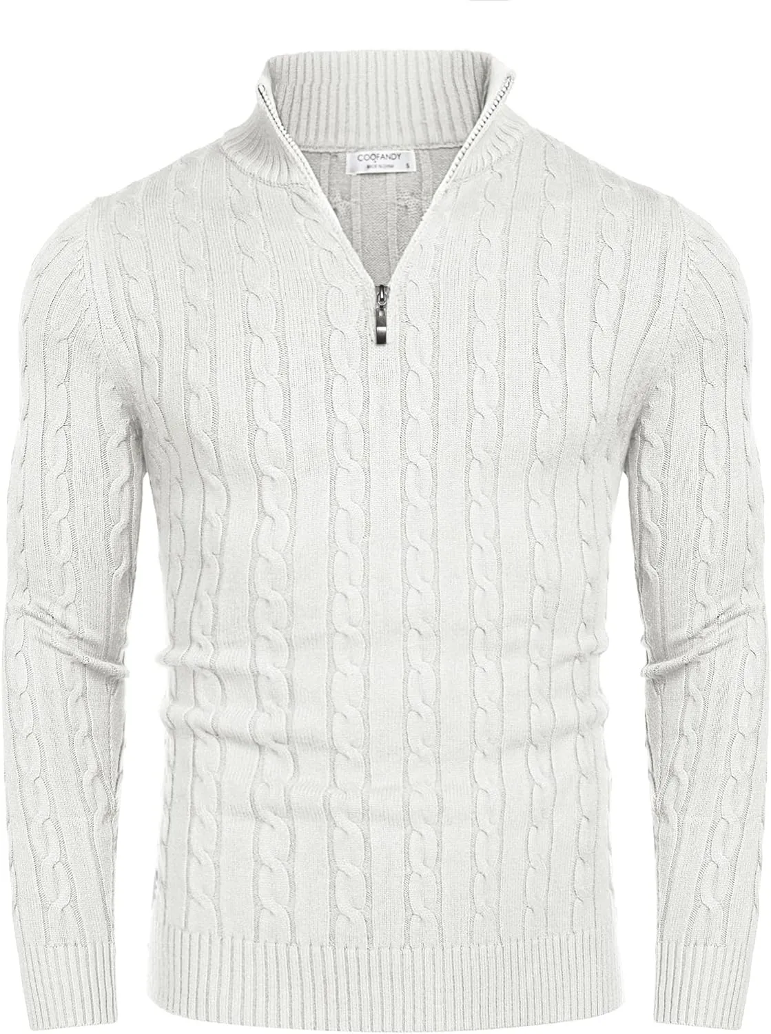 COOFANDY Men's Quarter Zip Sweater Slim Fit Casual Knitted Turtleneck Pullover Mock Neck Polo Sweater