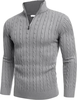COOFANDY Men's Quarter Zip Sweater Slim Fit Casual Knitted Turtleneck Pullover Mock Neck Polo Sweater