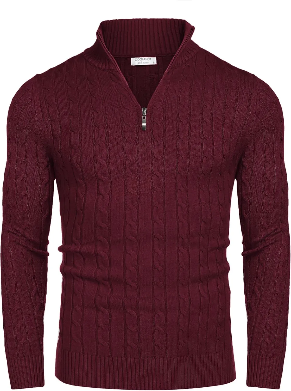 COOFANDY Men's Quarter Zip Sweater Slim Fit Casual Knitted Turtleneck Pullover Mock Neck Polo Sweater
