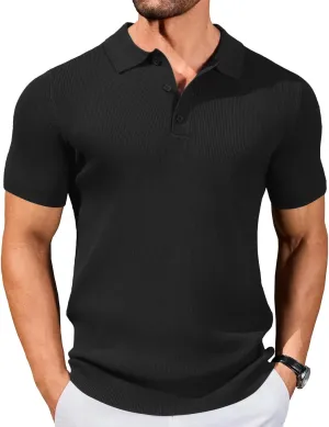 COOFANDY Mens Slim Fit Knit Polo Shirts Business Lightweight Polo Sweater Casual Summer Ribbed Textured Collared T Shirt