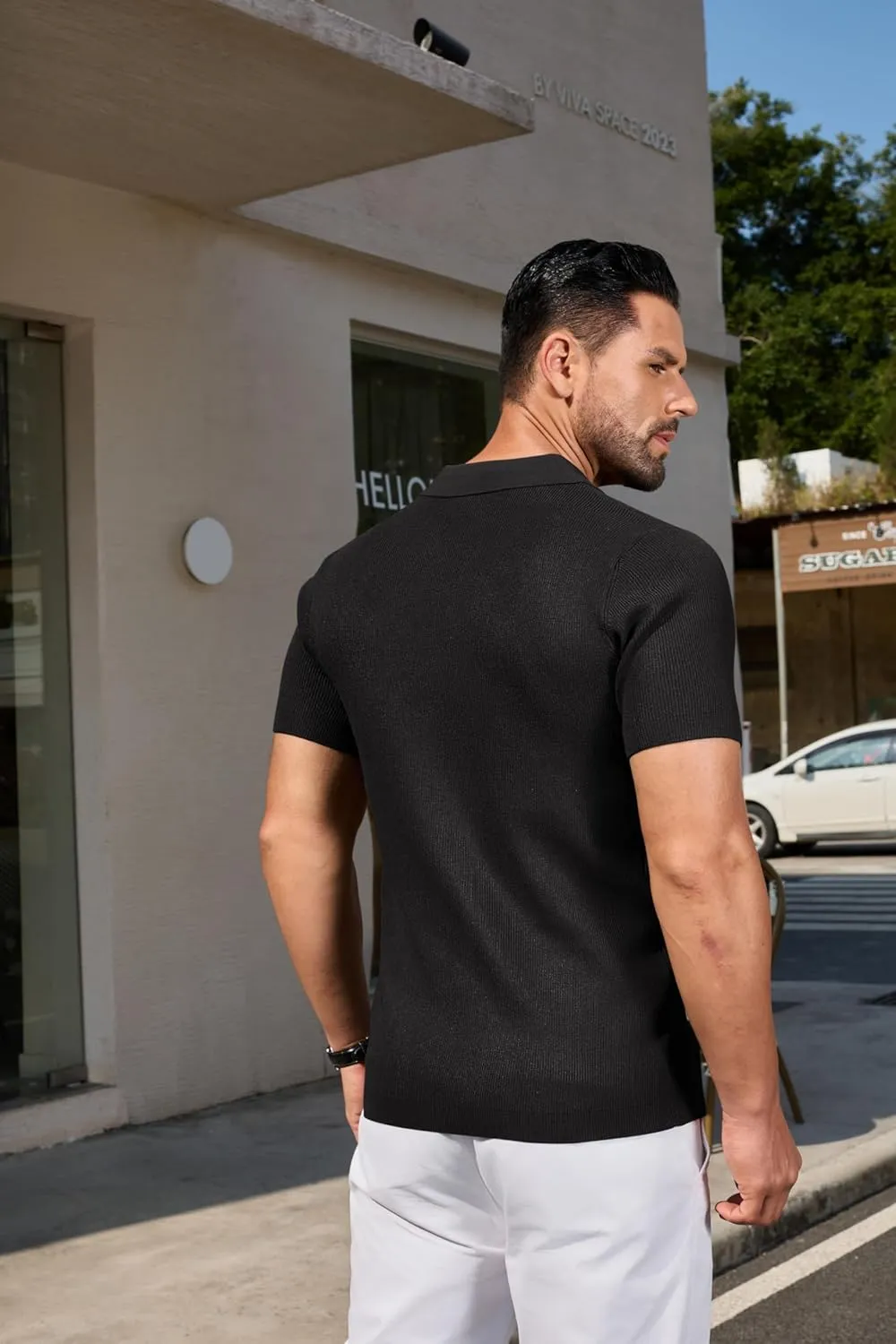 COOFANDY Mens Slim Fit Knit Polo Shirts Business Lightweight Polo Sweater Casual Summer Ribbed Textured Collared T Shirt