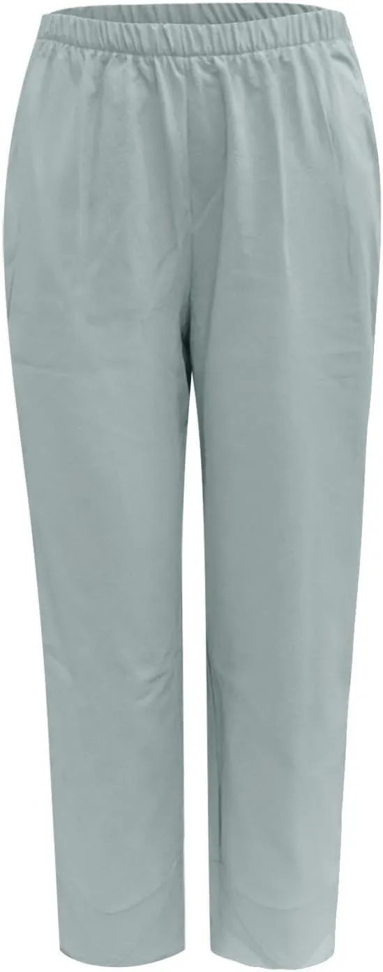 Cotton Linen Pants for Women Capris Plus Size Wide Leg Sweatpants Summer Beach Cropped Elastic Waist Capri Trousers